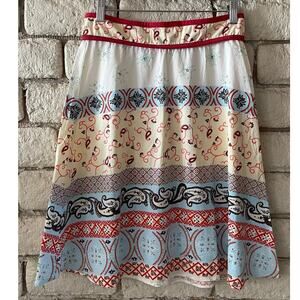 Y2K dmbm Boho Style Paisley Border Print Pleated FlareCotton Skirt - Size S